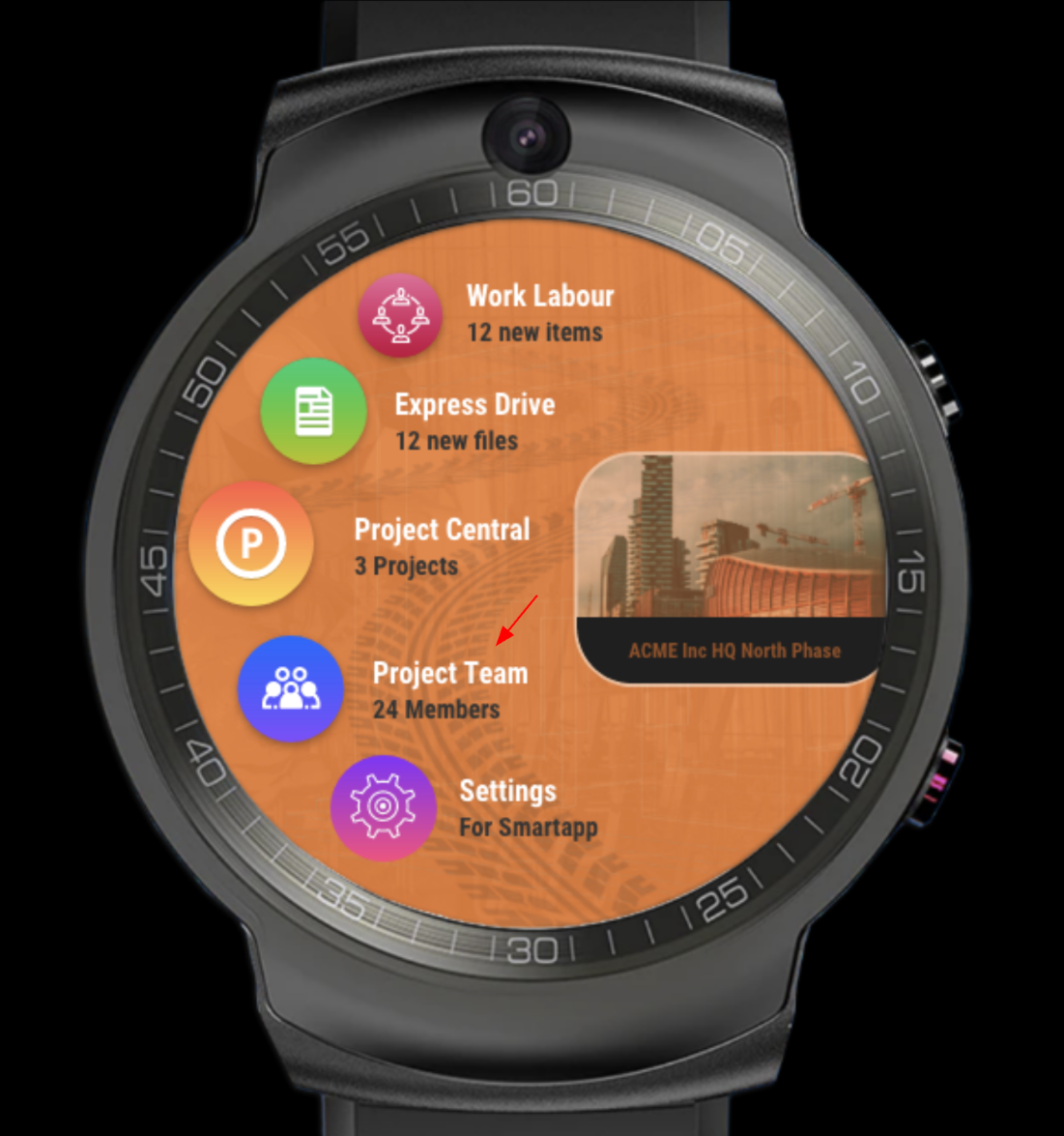 Smartapp branded smartwatch app menu